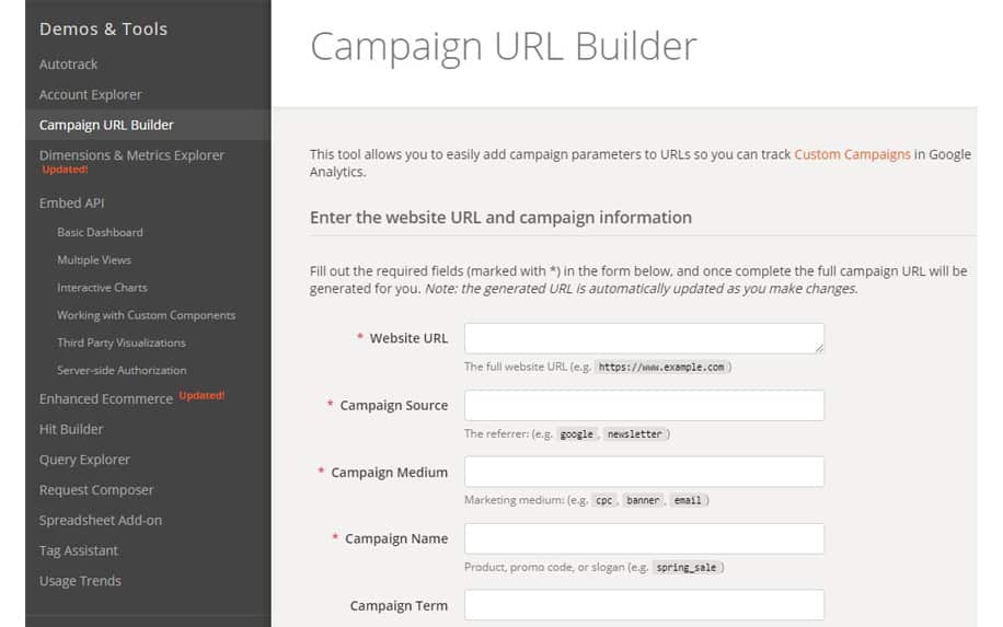 What is Google Analytics - The URL builder provided by Google for UTM tracking