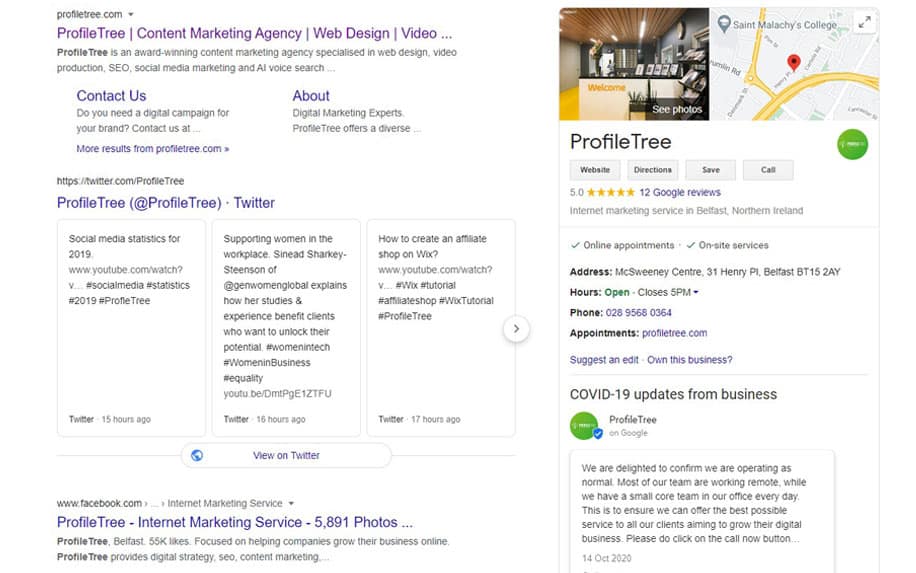 An example of a well optimised Google My Business listing