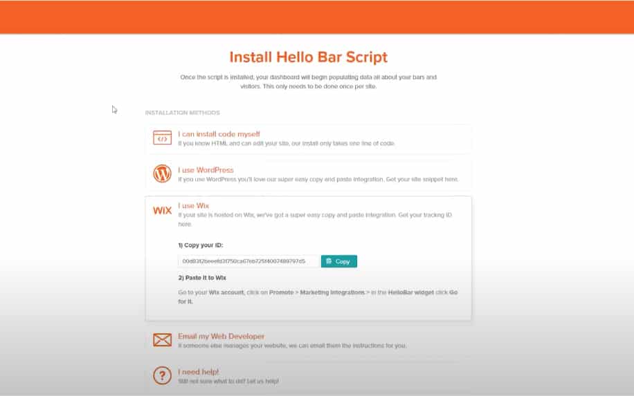 Hello bar script screenshot - Connect Apps to WIX