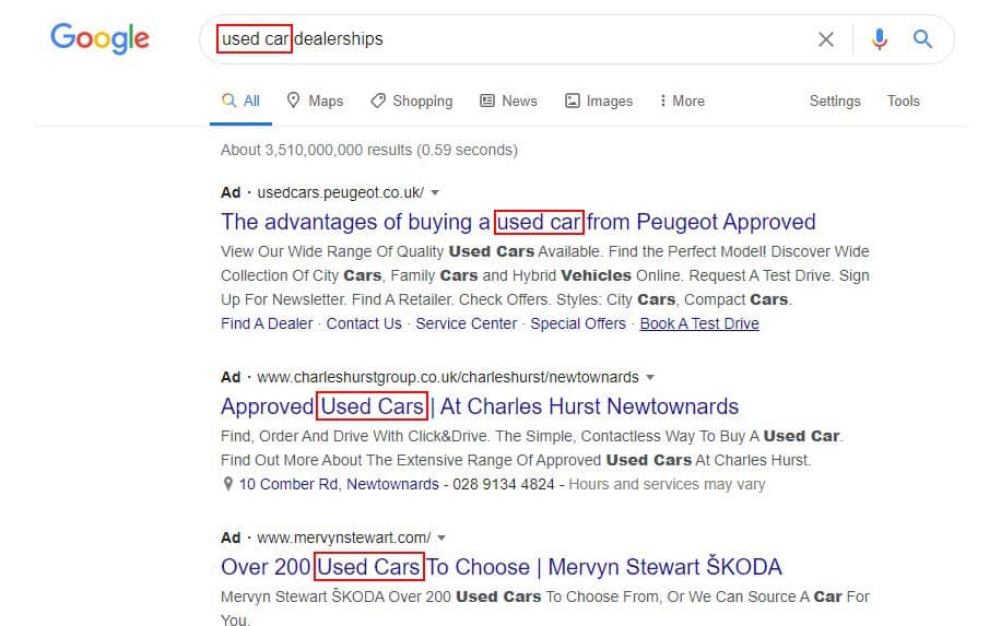 What is a keyword -Keyword example in google search