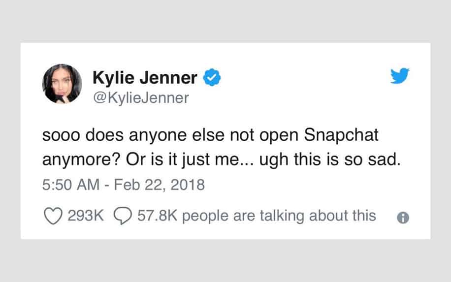 Kylie Jenner Snapchat advertising tweet screenshot.