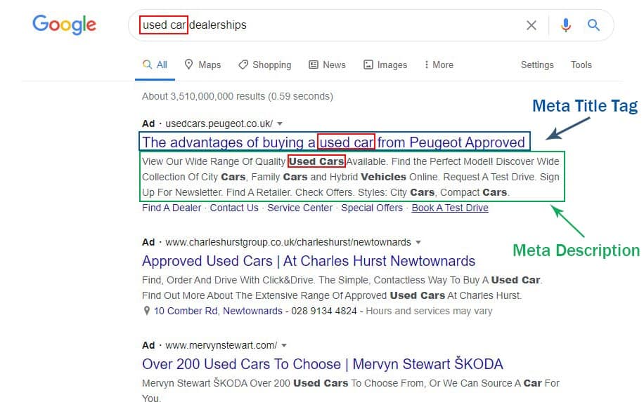 What Is A Keyword - Example for meta keywords in google search