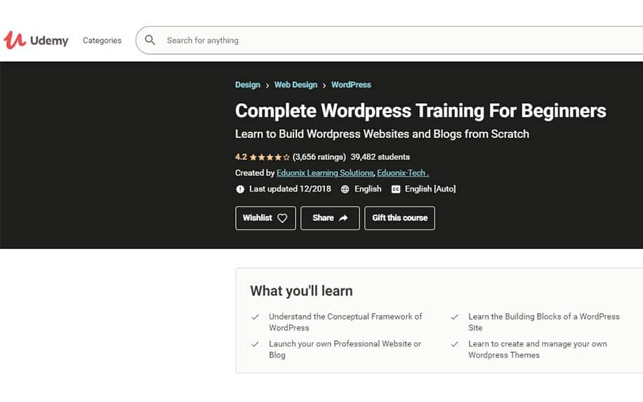 Udemy WordPress screenshot