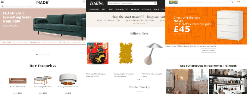 Furniture sites home pages examples